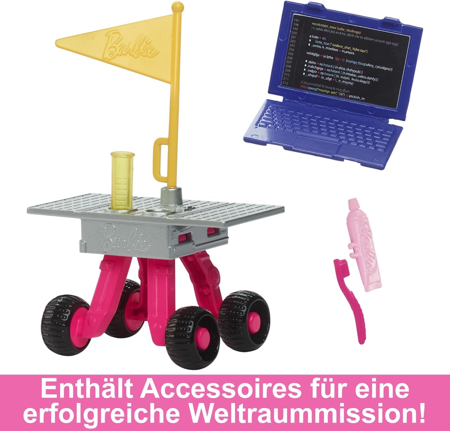 Barbie 65-års jubileumsdocka och 10 tillbehör, Astronautset för brunettdockor, Rover med hjul, rymdhjälm med anpassningsbart visir och mer, HRG45 Naty Shop Dolls
