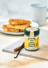Fuchs Gewürze - Zimt Zucker Vanille - Gewürz zum Versüßen von Wafeln, Milchgetränken eller Joghurt - aus natürliche Ingrediens - 100 g i wiederverwendbarer, recyclebarer Dos