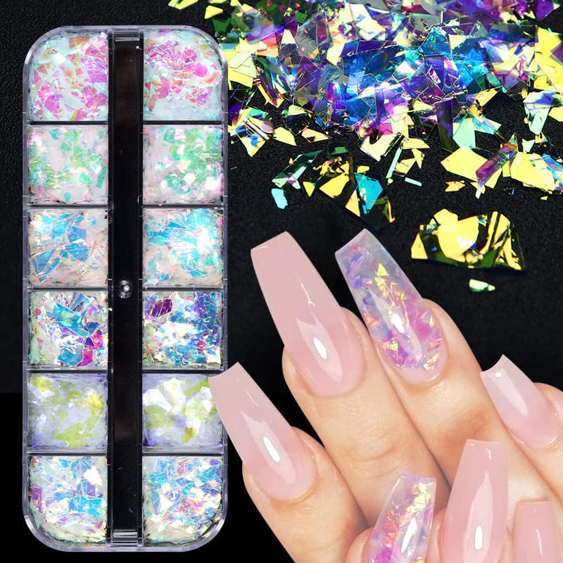 JMEOWIO Nail Glitter 12 Grids Mermaid Nail Art Dekoration Tillbehör Nageldesign