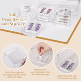 INMORVEN Nail Storage Box Set - 14 genomskinliga spiklådor + 1 stor ask och 60 självhäftande skivor - Idealisk för förvaring av lösnaglar, gelnageltillbehör och nagellack (14 stycken i ett lager)
