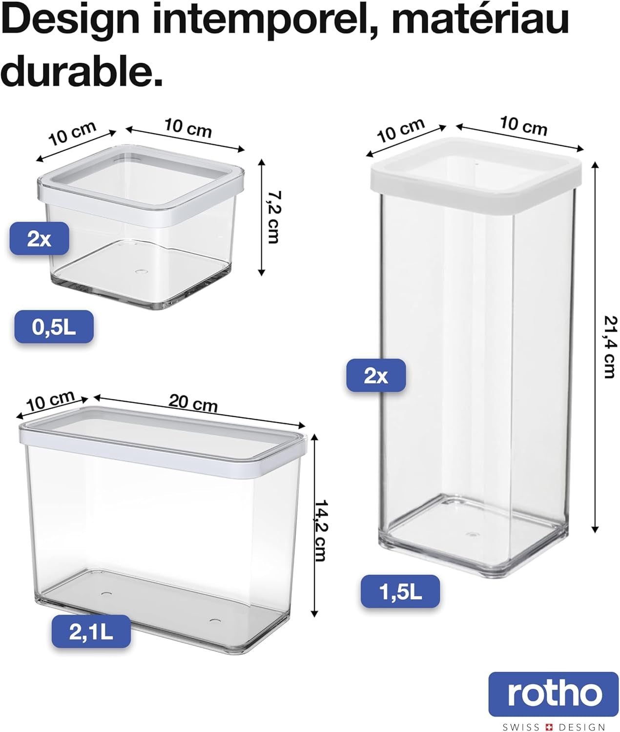 Rotho Loftset med 5 förvaringsburkar med lock, olika storlekar, BPA-fri matplast (PP), Transparent/Röd, (21,4 x 21,4 x 23,5 cm) Matförvaringslådor Naty Shop