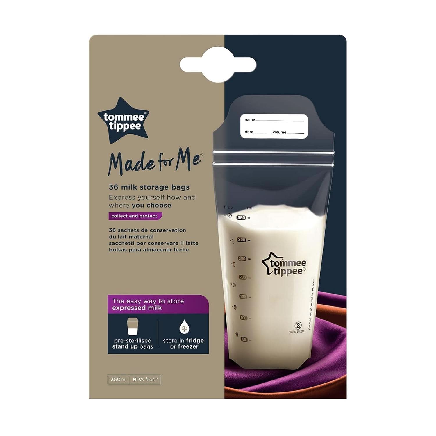 Tommee Tippee Closer to Nature Förvaringspåsar för bröstmjölk, försteriliserade, 350 ml Tillbehör Mat och amning Bebe Naty Shop
