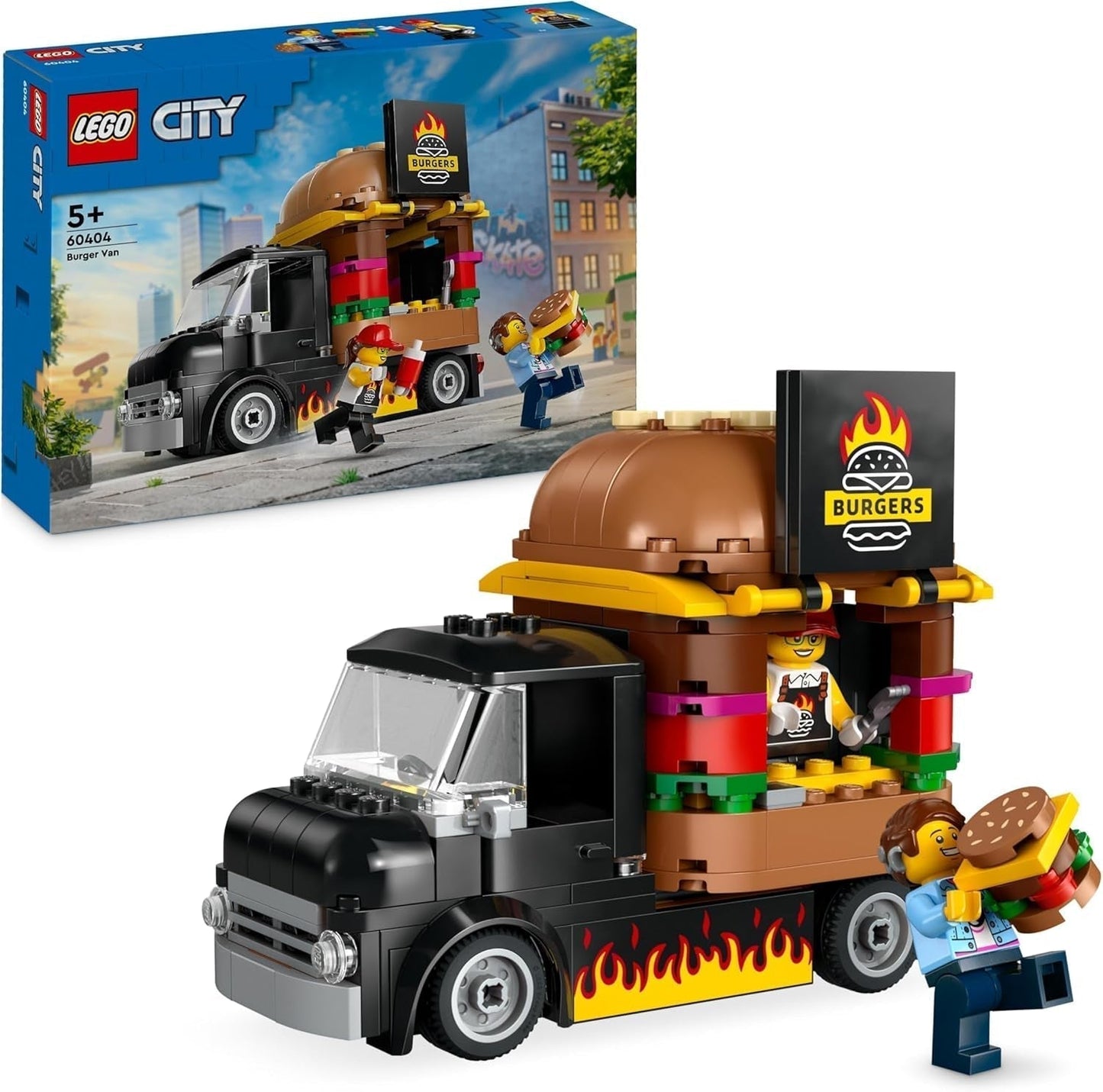 LEGO City Burger Truck Byggset med leksaksbil för 5-åringar, Food Truck minifigur och tillbehör, rolig present för pojkar och flickor 60404 Byggset Besuche den LEGO-Store Single