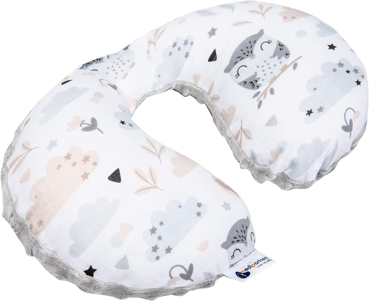 Medi Partners Baby Nackkudde Nackstöd 100 % Bomull / Minky Baby Nackkudde för bilvagn Resor Sömn Nackkudde Snooze Roll (REH med Grey Minky) Cervikala ortopediska kuddar Naty Shop Rengöring med Grey Minky