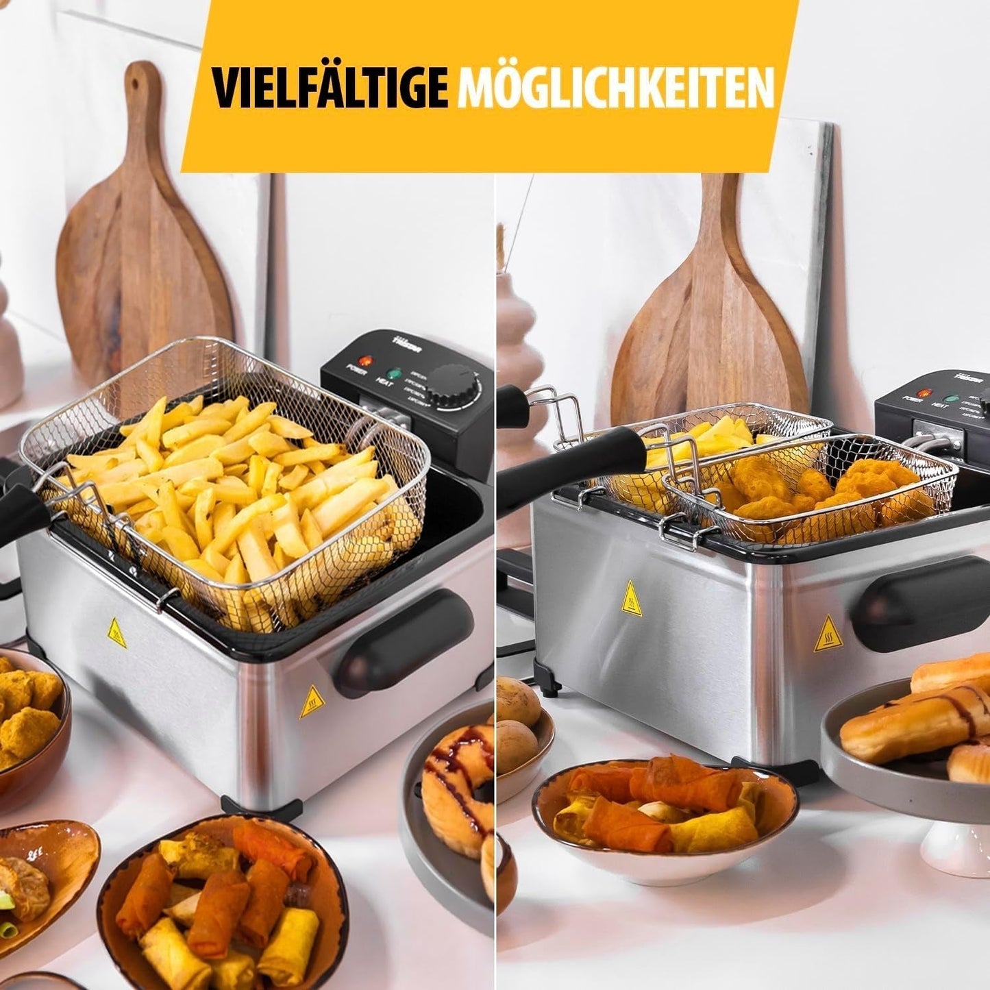 Tristar Fritös, 1 stor korg och 2 små korgar, justerbar termostat, kylzon, 5 liter, 2000 W, FR-6949 Vitvaror Naty Shop
