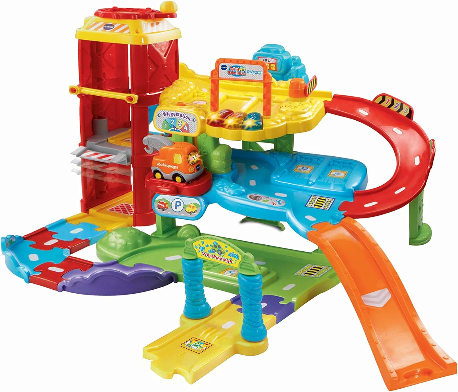 Vtech TUT TUT Baby Flitzer - Parkeringsgarage, färgglad, 66,6 x 75,3 x 45,1 cm & TUT TUT Baby Flitzer - Brandbil - leksaksbil med musik, ljusknapp, meningar och intressanta ljud Bebe Toys Naty Shop