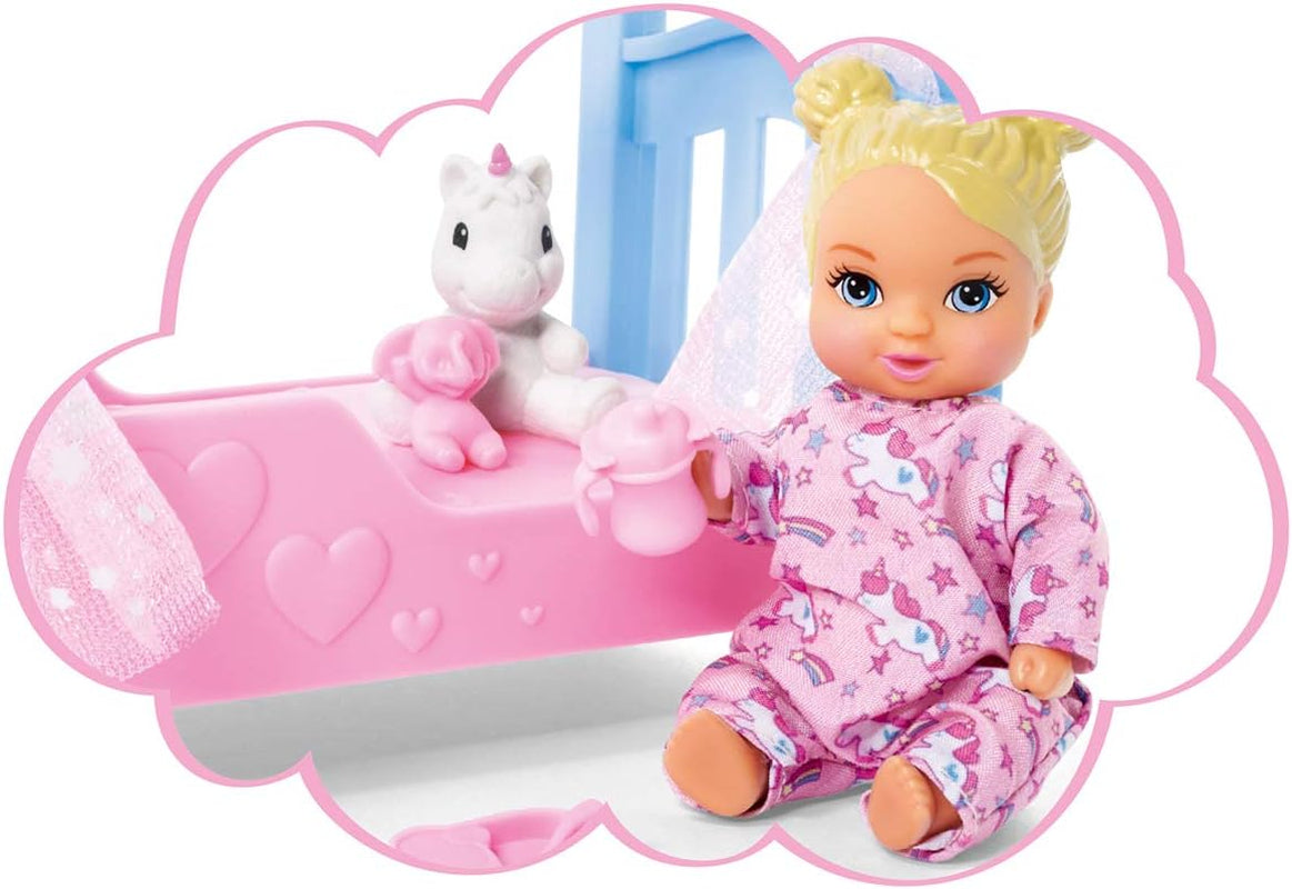 Simba Steffi Love Sweet Dreams / Söt babydocka och spjälsäng / med glöd-i-mörker-funktion / 12 stycken / 29cm / För barn från 3 år och uppåt