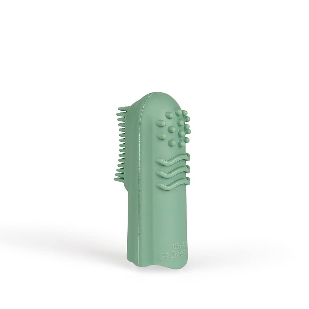 Ekologiskt naturgummi Tandring för spädbarn massagegummi BPA-fritt mjukt främjar finmotorisk dinosauriedesign (639-V1) Fingertandborste av naturgummi