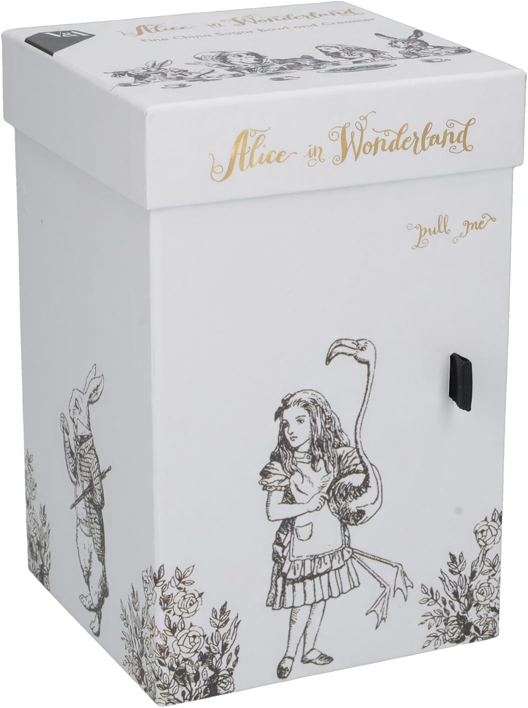 Alice i Underlandet Fin porslin tekanna och mjölkkanna, porslinsskål och mjölkkanna i en lyxig presentförpackning