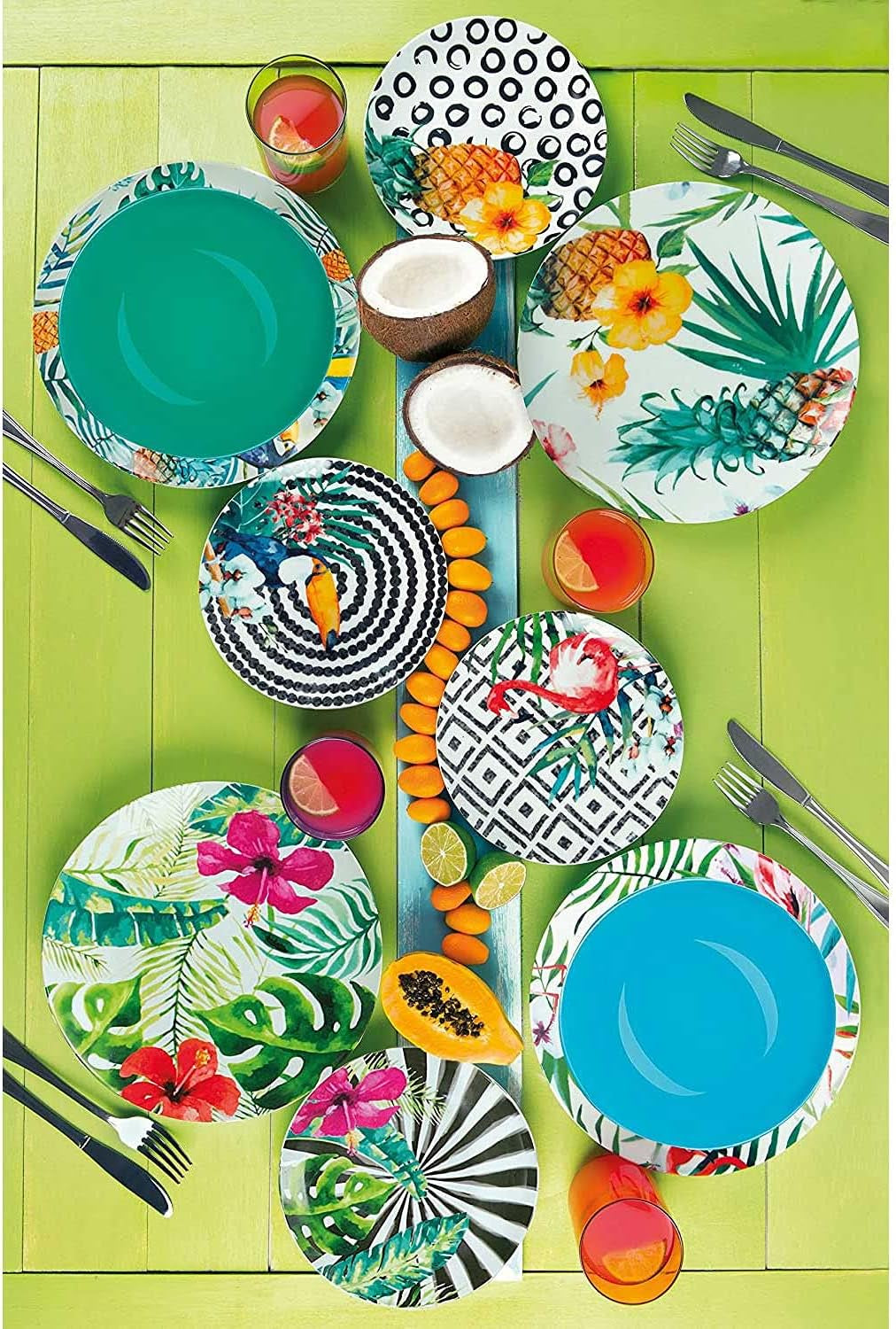 Excelsa Tropical Chic Tallrik Set, 18 Stück, Porzellan, mehrfarbig