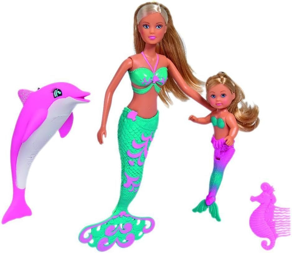 Simba 105733336 - Steffi Love Mermaid Friends, Magisk sjöjungfrudocka med syster Evi, delfinfigur med mera, leksak för barn från 3 år och uppåt