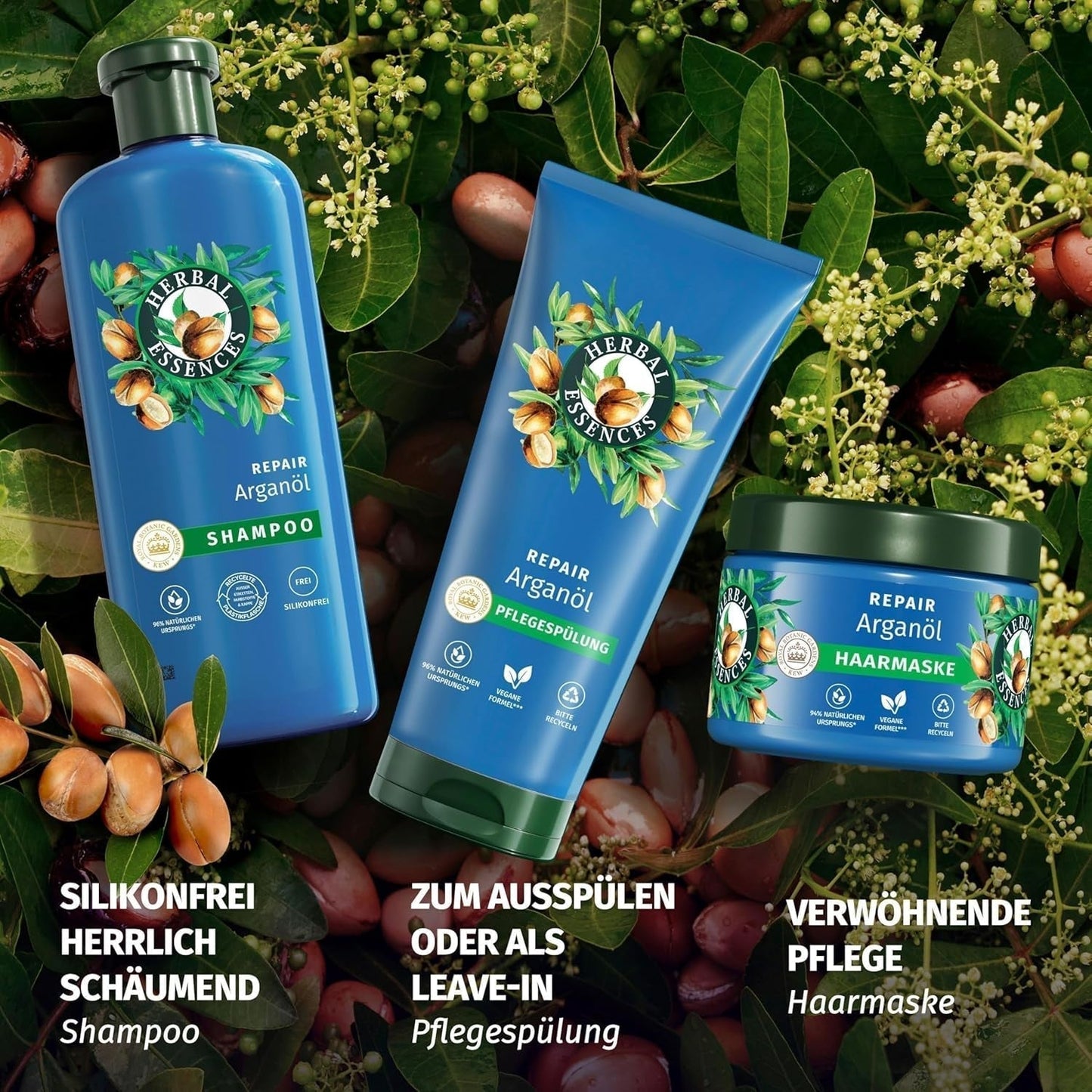 Herbal Essences hårreparationsmask med arganolja 300ml. Från skadat hår till slätare och glansigare hår. Intensivvård. Med ingredienser av naturligt ursprung. Vegan Naty Shop hårmask