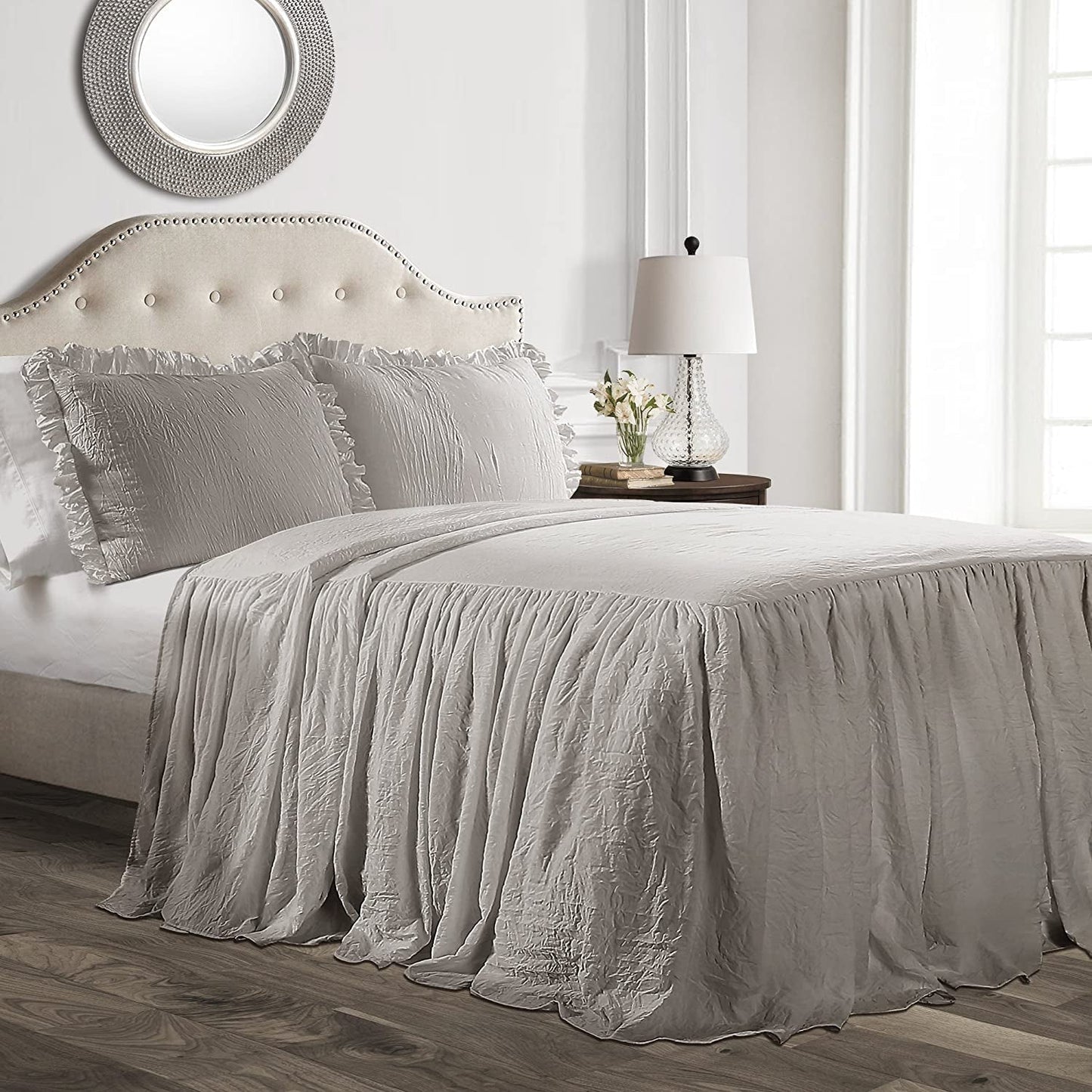 Lush Decor Påslakan med volang kjol, polyester, vit, dubbelsäng Lush Decor sängar och täcken Queen Grey