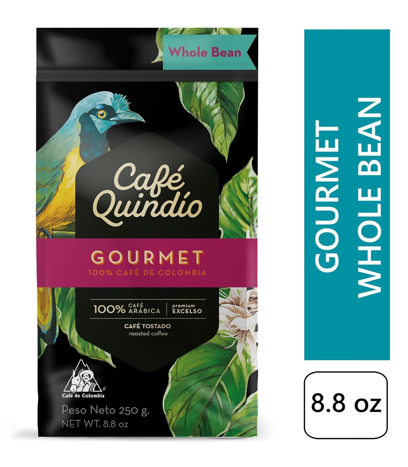 Cafe Quindio Gourmet - specialkaffe - 100 % Arabica kaffebönor, Colombia, 250 g - perfekt för portafiltermaskiner, helautomatiska maskiner, filterkaffe eller fransk press