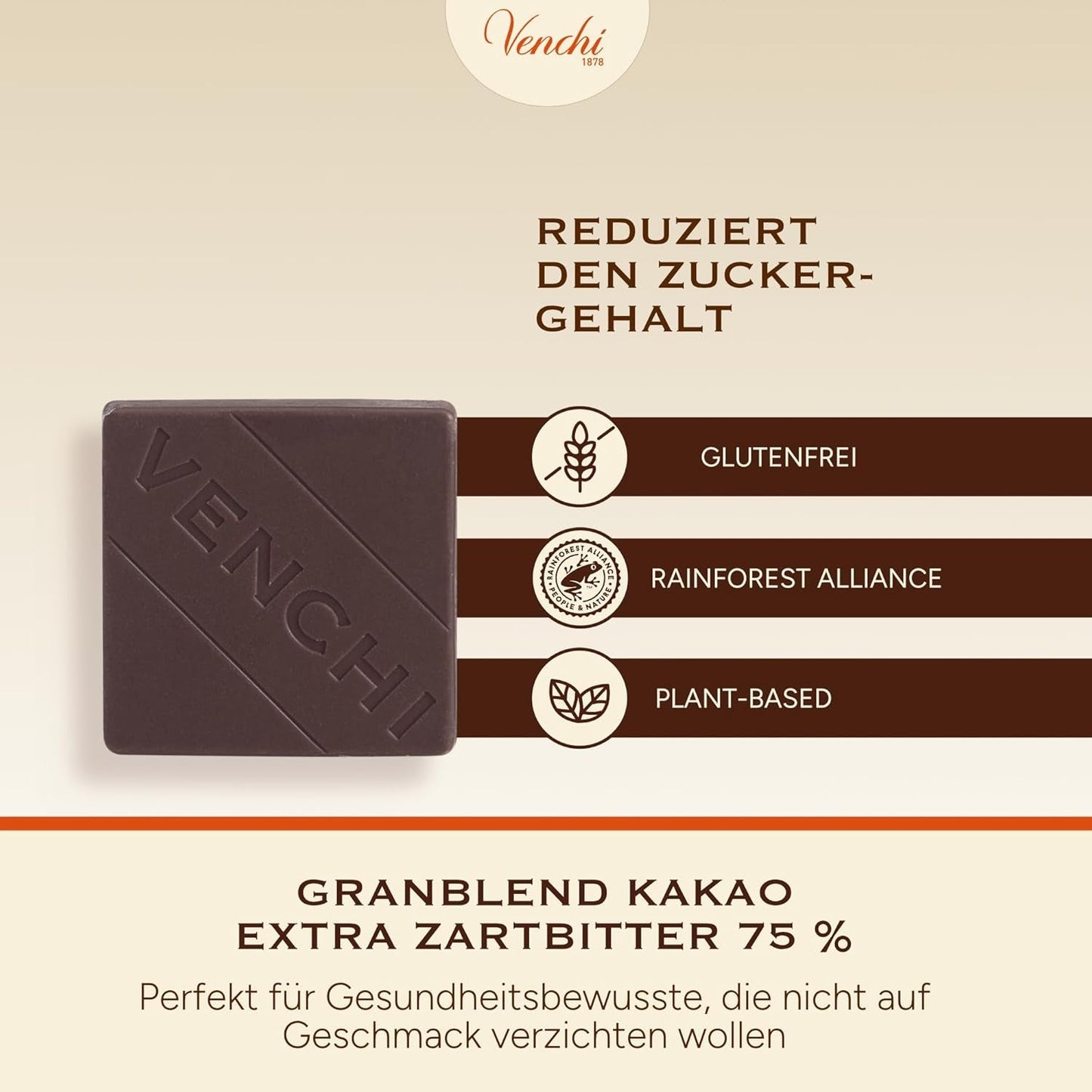 Venchi – Granblend Extra Black 75 % INGEN tillsatt socker, 1 kg – INGEN konstgjorda sötningsmedel – Glutenfri – Vegansk
