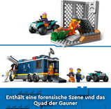 LEGO City polisbil med labb, fyrbäddspolisset och leksaksbil för barn, present till pojkar och flickor från 7 år och uppåt, plus 5 minifigurer - 2 poliser, 1 forskare och 2 skurkar 60418 Byggset Beuche den LEGO-Store