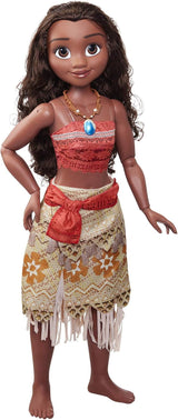 Disney Princess Vaiana, 80 cm stora Spielpuppe von Jakks Pacific, bewegliche Puppe, mit Bürste zum Kämmen ihrer wellligen Locken, vom Film inspired Kleid, abnehmbare Halskette mit Anhänger