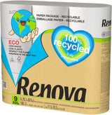 Renova 100% ÅTERVINNING toalettpapper 9 rullar, vit, normal