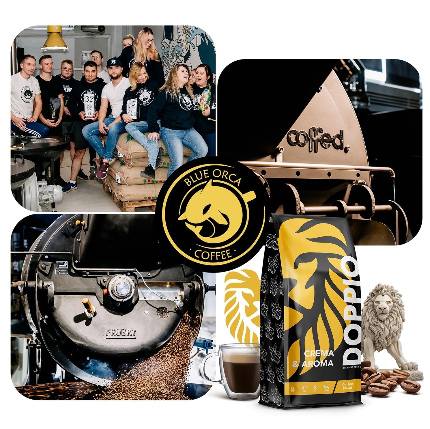 Doppio Cream & Flavor 1KG | Kaffebönor 80% Arabica och 20% Robusta | med toner av kakao, nötter och kola | Färsk och medelstekt, låg syra | för espresso | Blue Orca Coffee