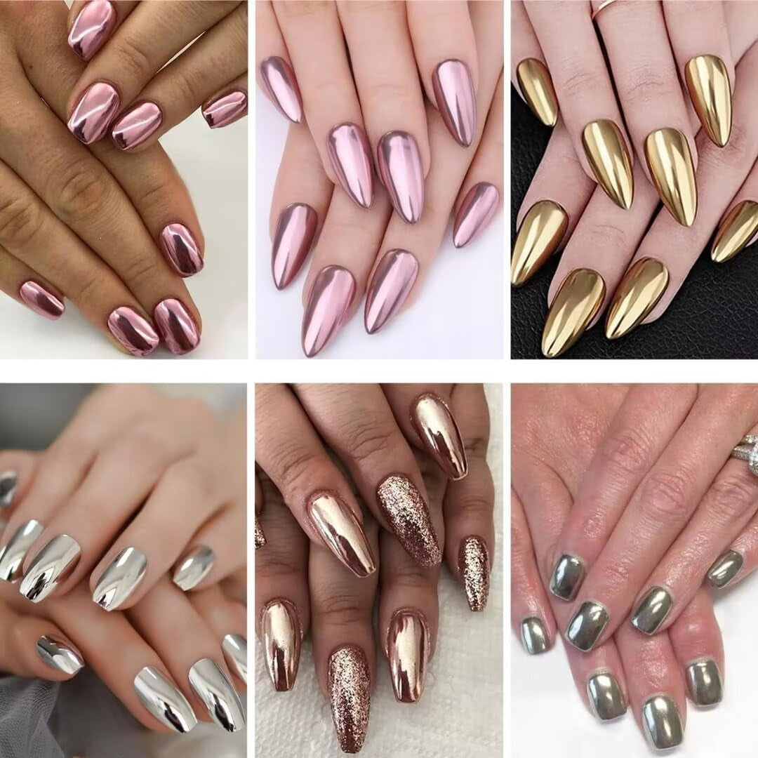 BISHENGYF Rose Gold Chrome Nail PowderNeue Upgrade Grosse Kapazitä Chrom PulverSuper-Spiegeleffekt Metall Mirror Chrome Powder – Neon Glassy Pearl Effect Glitter Nagelkunst Pulver Für DIY Salon