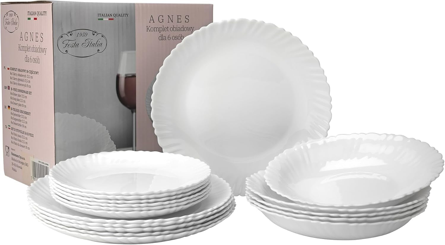 Servis set för 6 - 18 stycken - Opalglas servisset - vitt servisset - skål och tallrik set - modernt servis - tallrikar - bordsservering - servisset för 6