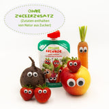 FRECHE FREUNDE Ekologisk pressbar fruktpåse med äpplen, jordgubbar, rödbetor och morot, frukt- och grönsakspuré i en pressbar påse för spädbarn från 6 månader, vegansk, 6-pack (6 x 100 g)