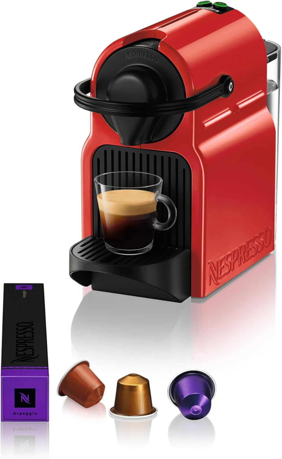 Krups Nespresso Inissia espressomaskin - Kompakt espressomaskin för kaffekapslar, 19 bars tryck, snabb uppvärmning på 25 sekunder, energisparfunktion, 0,7 l vattentank, röd, modell YY5506FD