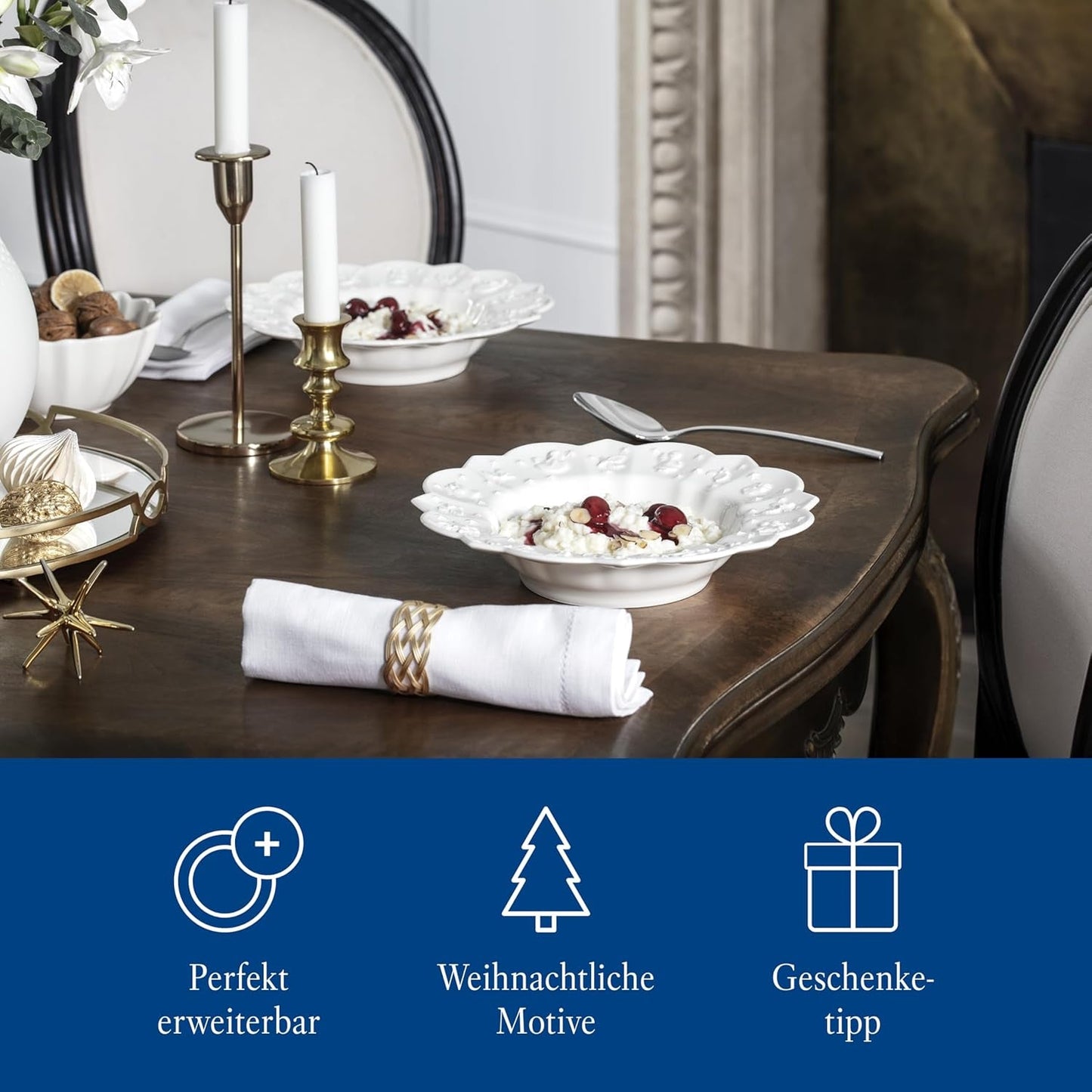 Villeroy & Boch Toy's Delight Royal Classic 12-delad servisset, diskmaskin och mikrovågssäker, vit, tallrikar, 4-personers servisset, julservis, leksaker, premiumporslin