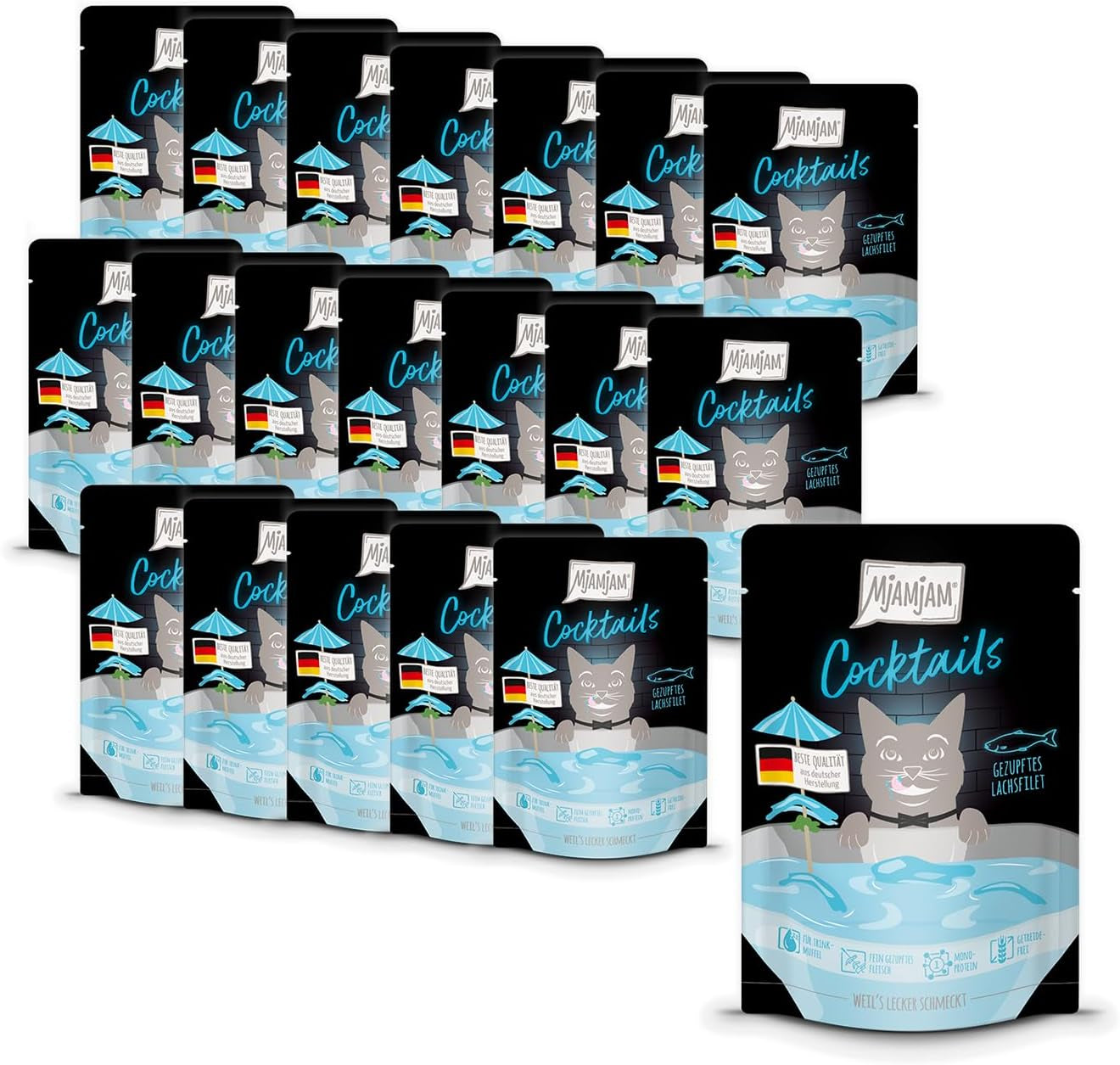 MjAMjAM - Utsökt kattdryck - Cocktails - Pulled Lax Filéer, förpackning om 20 (20x40), spannmålsfri