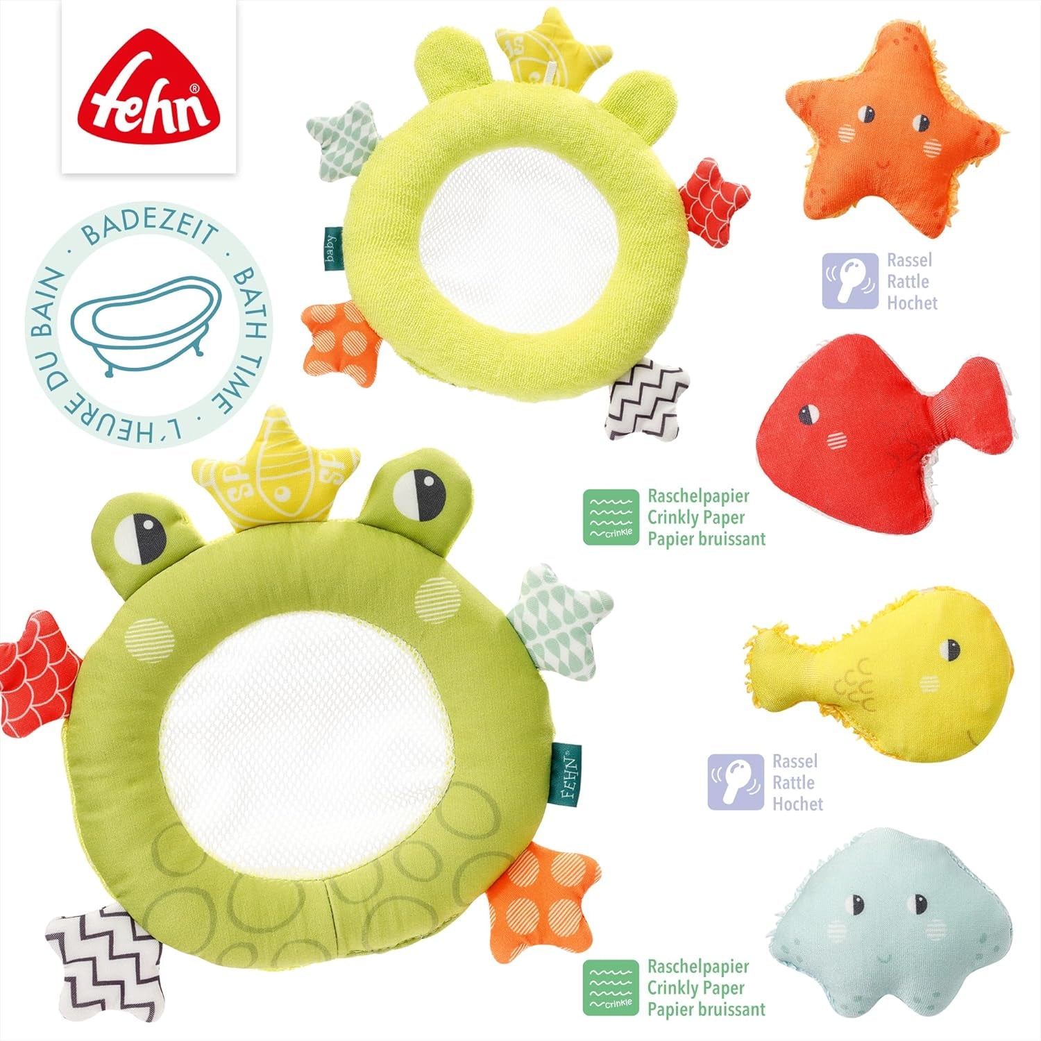 Fehn groda badnät - Babybadleksak för badkar - Flytande vattenleksak för glatt badkul - Badleksak för spädbarn och småbarn från 0+ månader Babyleksaker Naty Shop