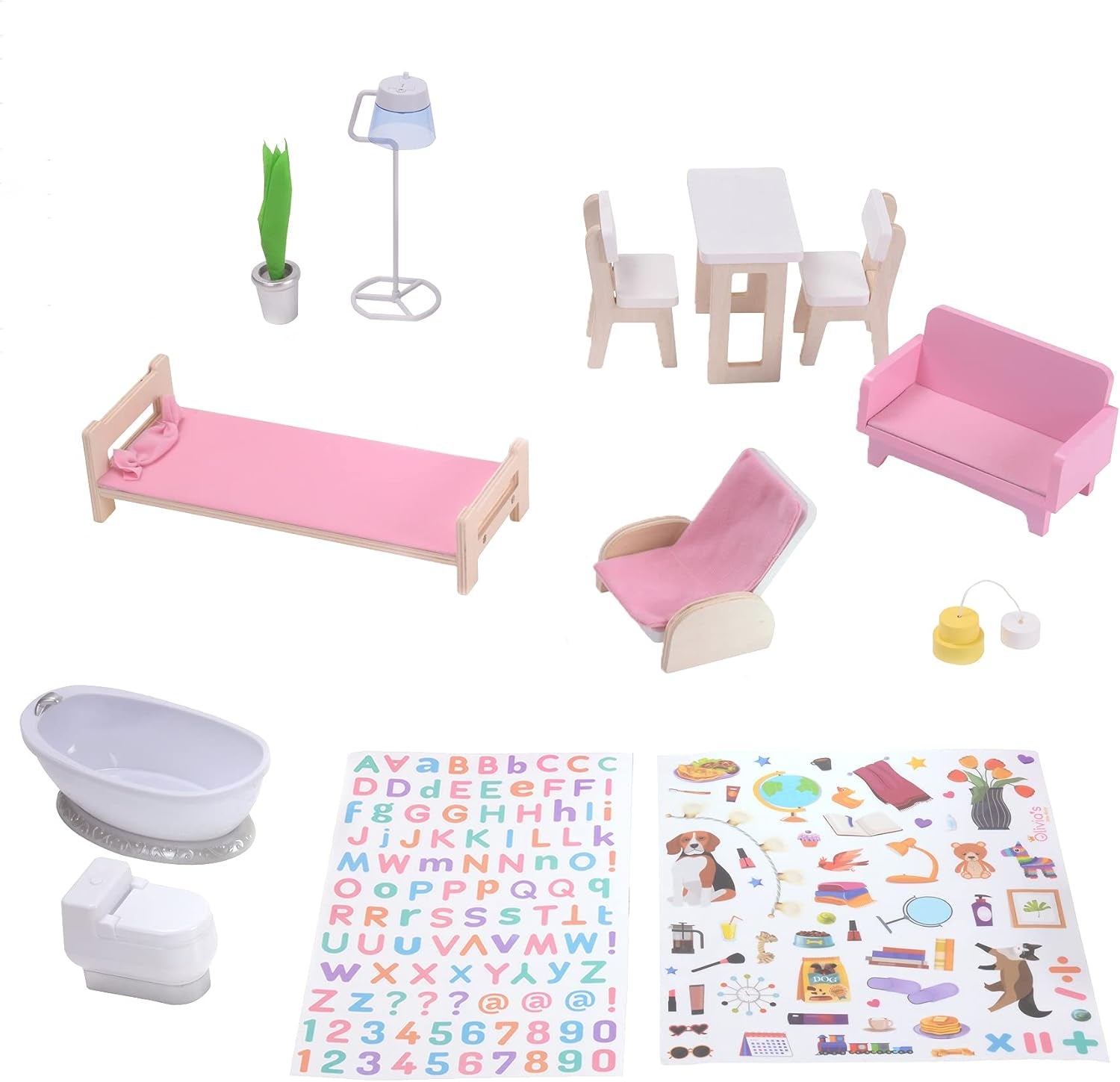 Olivia's Little World Dreamland 3-lagers interaktivt dockhus i trä med 13 tillbehör till dockmöbler Vit TD-13632A