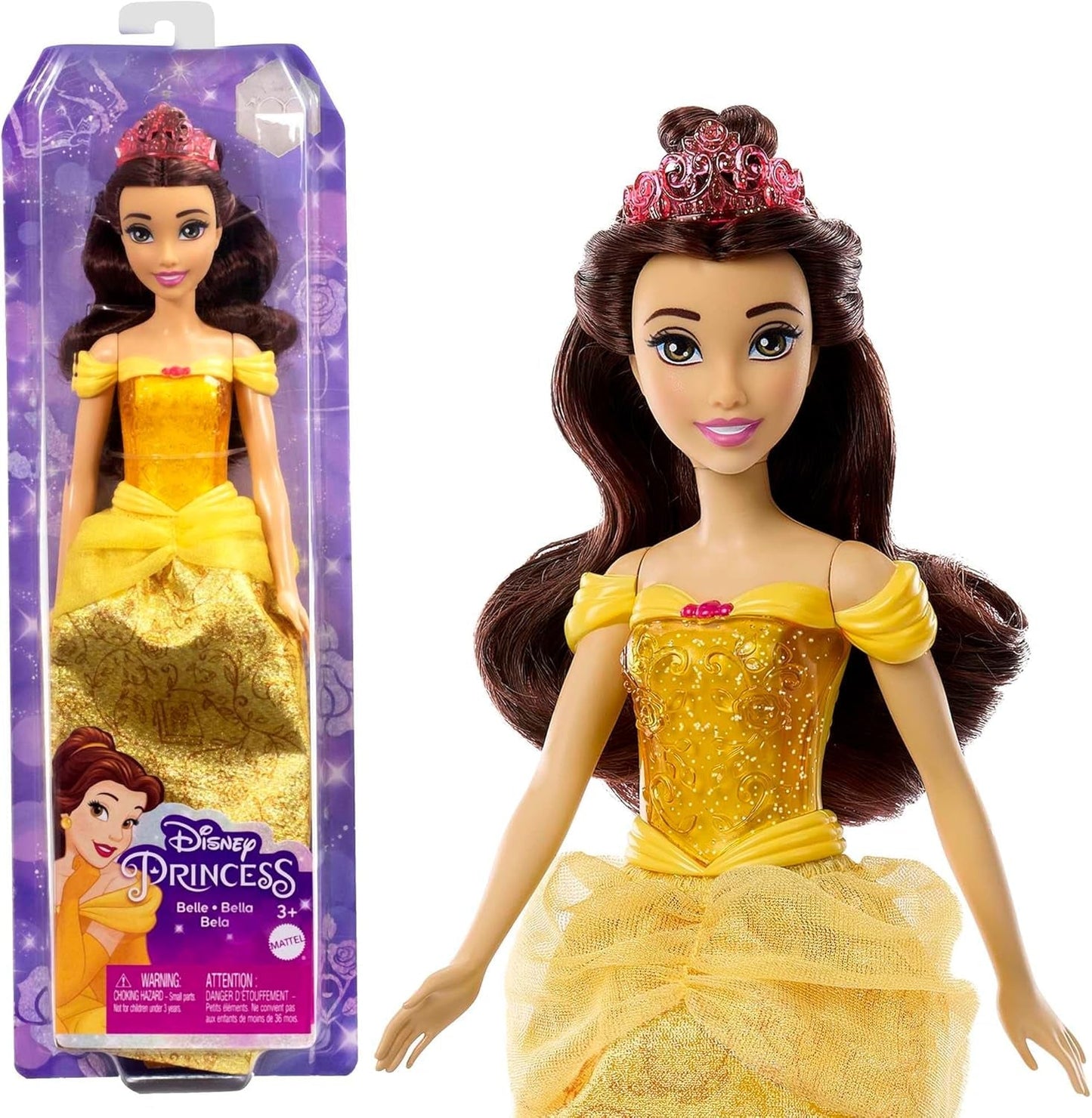 Mattel Disney Princess Toy Movable Belle Fashion Doll med gnistrande kläder och tillbehör Disney filminspirerad present för barn HLW11 Naty Shop Dolls Standardtitel