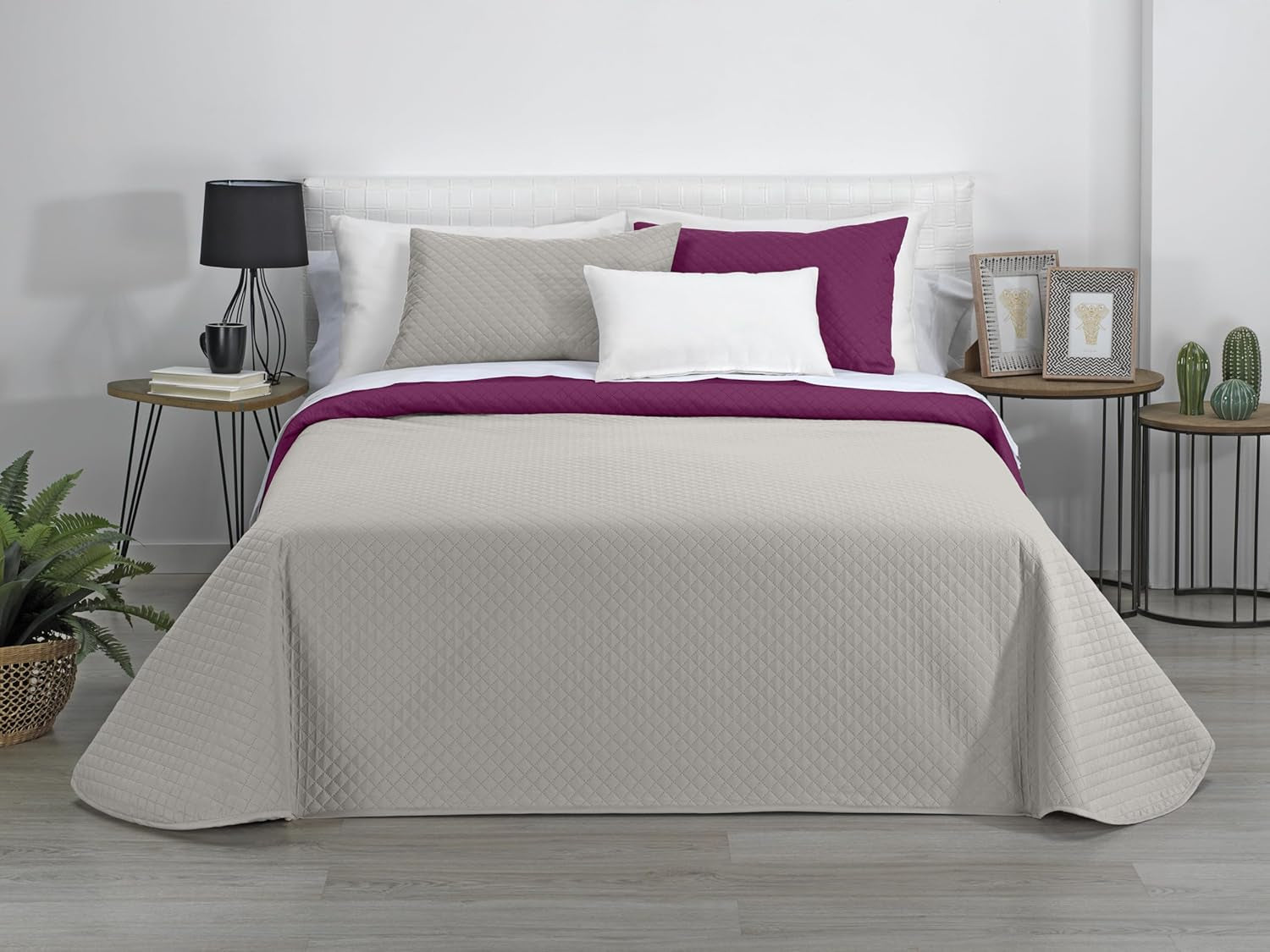 Estoralis | AVA | Vändbar Boutique Quilt | För alla årstider | Färg - Beige/Fuchsia | För 105 cm säng. (200 X 270 Cm. Ancho X Alto) | Quiltat täcke Quilt och täcken Naty Shop