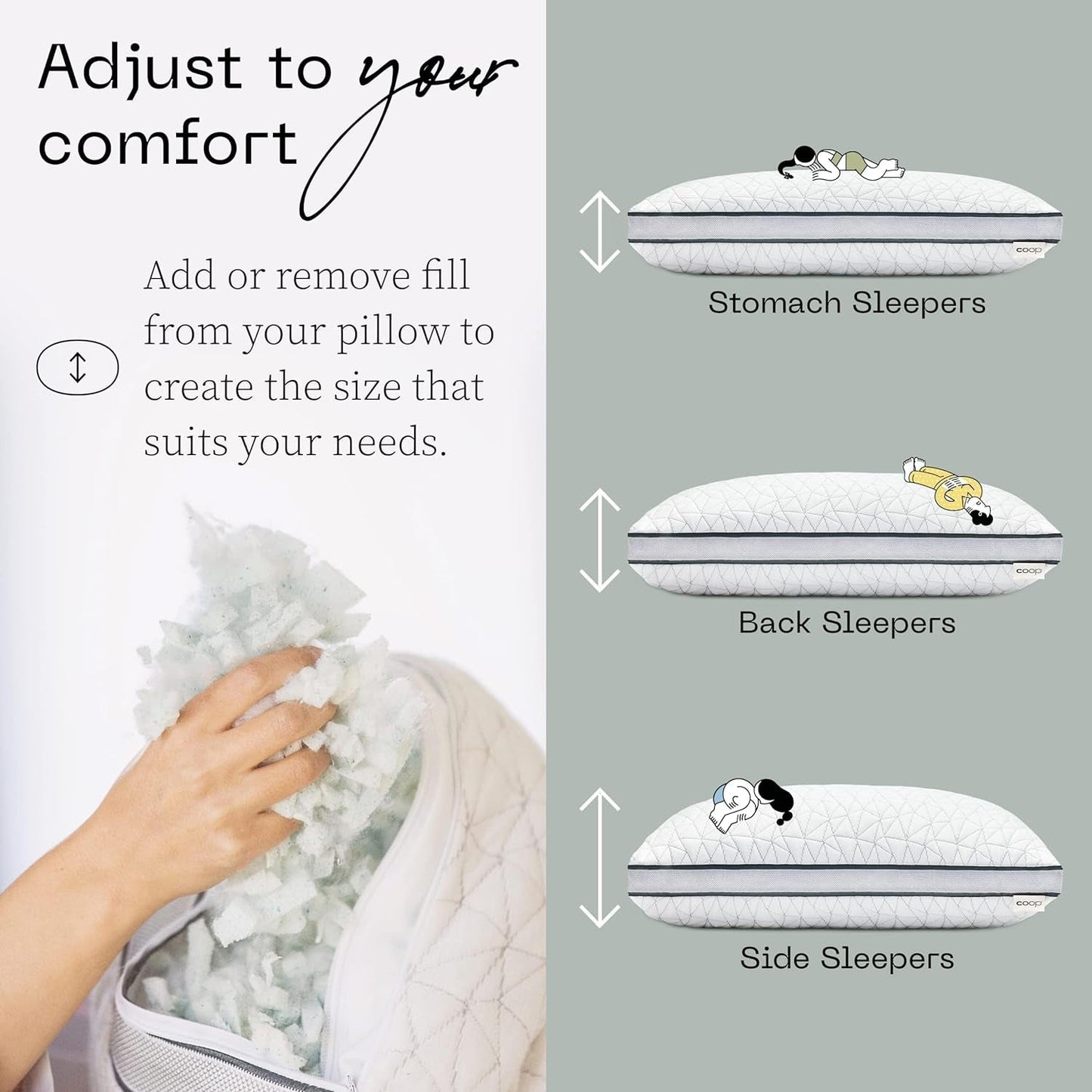Coop Home Goods Eden Cool Justerbar Kudde King Size Justerbar Gel Infunderat Memory Foam Mjukt Lulltra-tyg som andas Perfekt för alla som sover Miljövänliga Naty Shop Standardkuddar