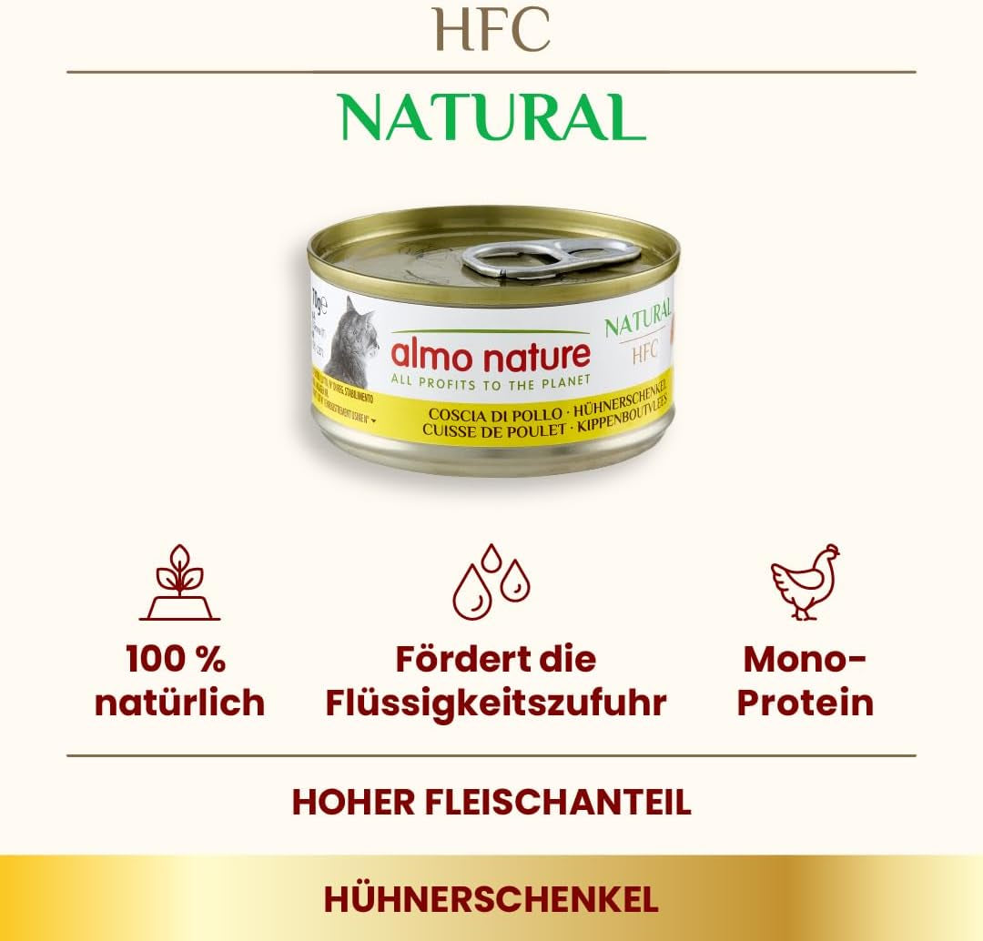 Almo Nature HFC Våt naturlig kattmat - kycklinglår, förpackning om 24 (24 x 70g)