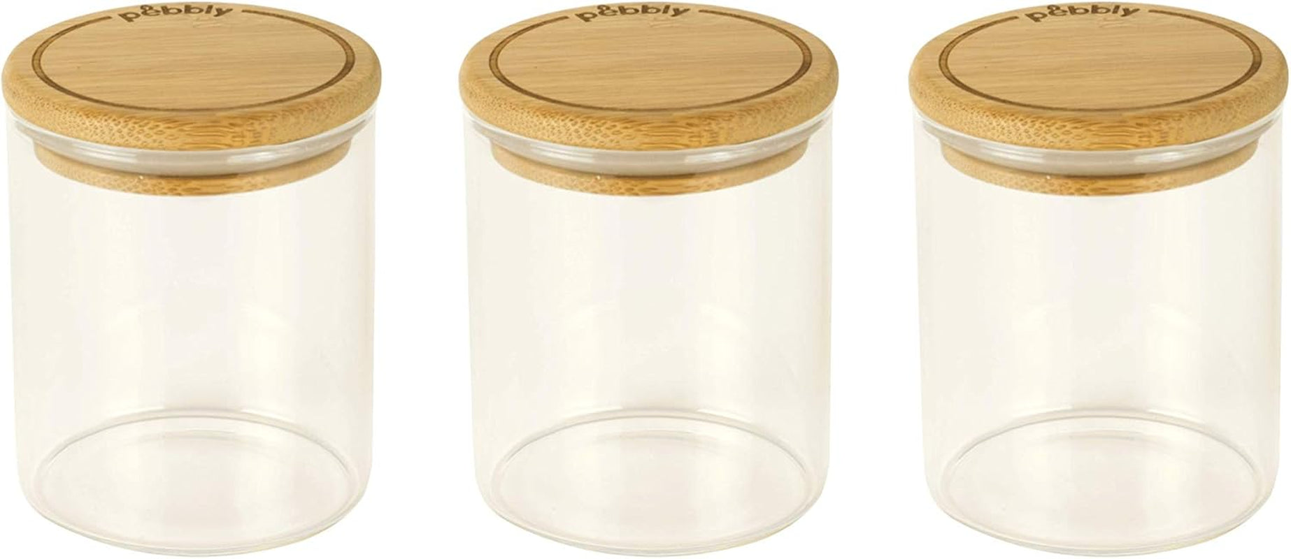 Set med 3 fyrkantiga glasbehållare med bambulock-800ml, borosilikatglas, bambu, silikon, naturlig, 11 x 11 x 11 cm Matförvaringslådor Naty Shop Set med 3 Boîtes À Épices -180Ml