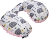 Medi Partners Baby Nackkudde Nackstöd 100% Bomull / Minky Baby Nackkudde för bilvagn Resor Sömn Nackkudde Snooze Roll (REH med Grå Minky) Cervikala ortopediska kuddar Naty Shop Hedgehog Grå med Minky Ljusrosa