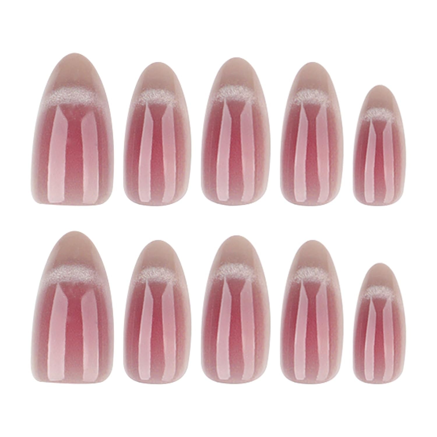 Moonglow korta magnetiska lösnaglar, rosa mandelröd gradient glitter kattöga med lim, rosa röd ombre glitter fototerapi konstgjorda naglar för kvinnor och flickor