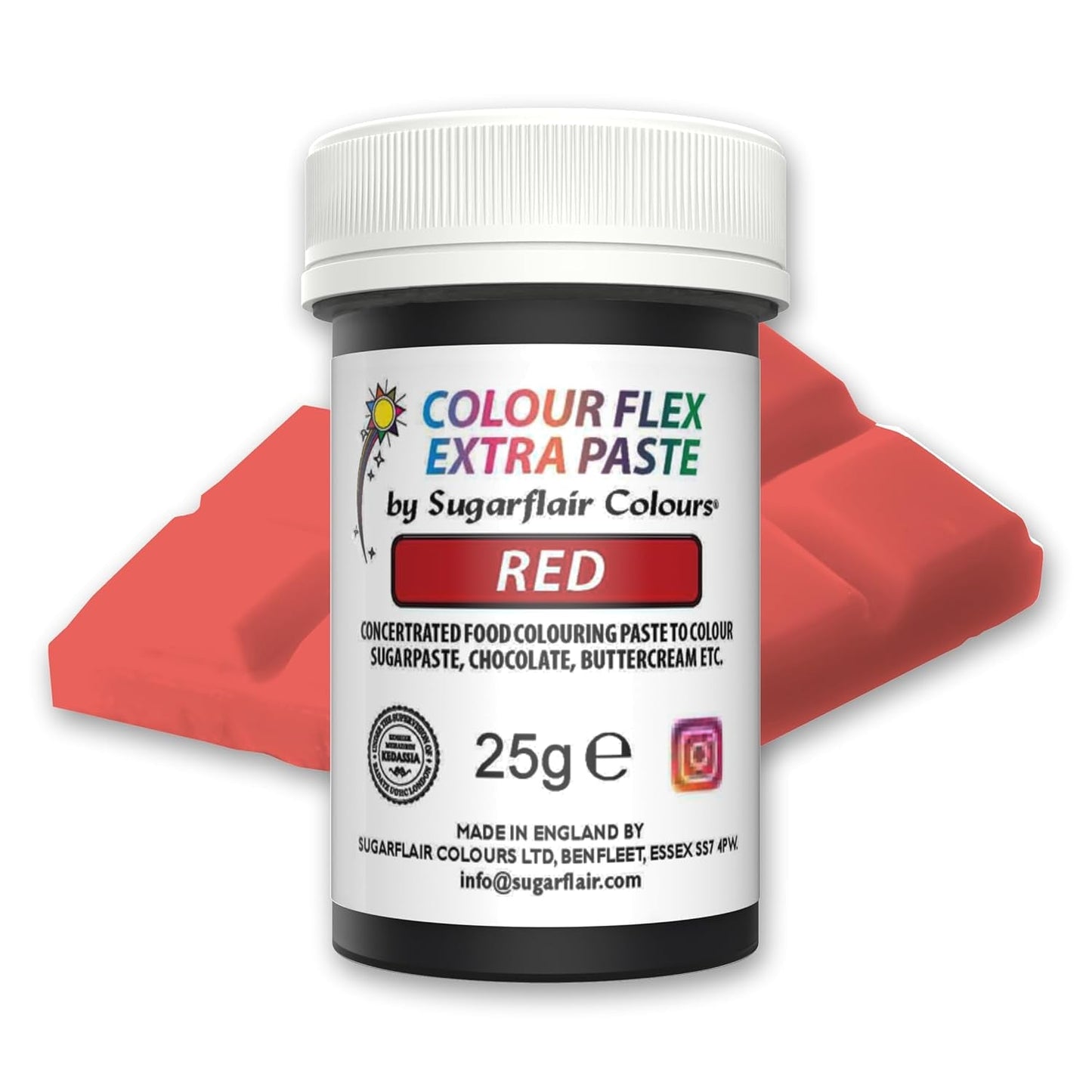 Sugarflair Colourflex Extra Paste matfärg, röd - Ätbar matfärg för smörkräm, choklad, sockerpasta, glasyr, fondant, kakmixar, deg med mera - 25g