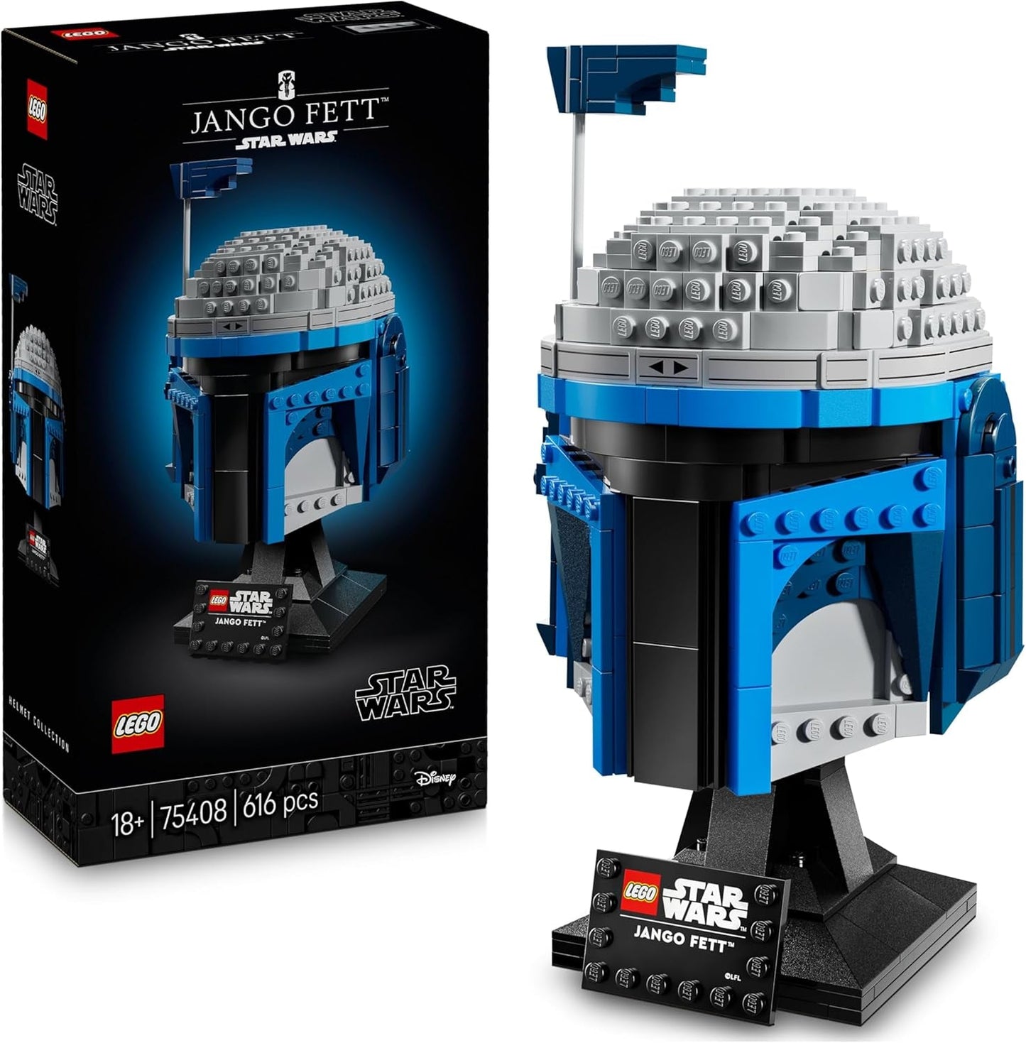 LEGO Star Wars 75408 Jango Fett hjälm - Mandalorian Byggset för vuxna - Modell med stativ, namnskylt och justerbar antenn - Present för Attack of the Clones Fans Byggset Besuche den LEGO-Store Standardtitel