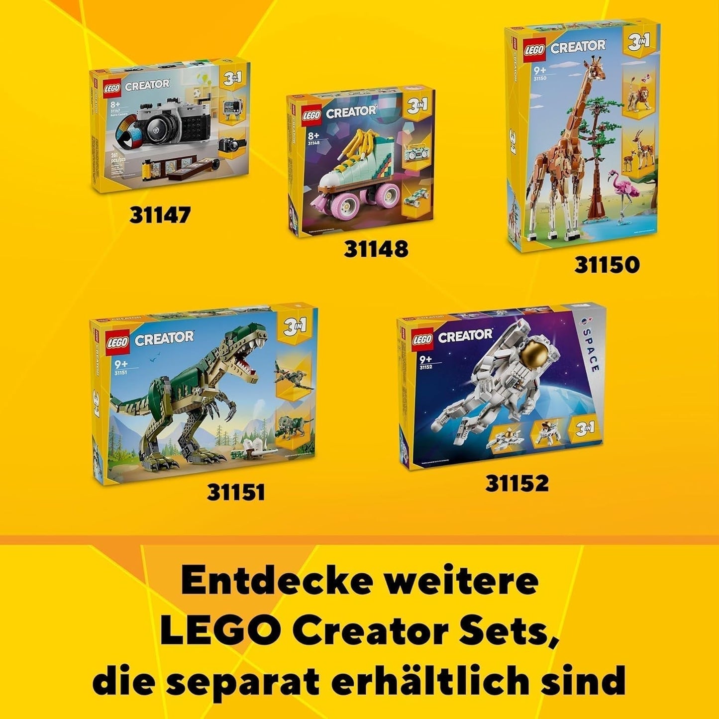 LEGO Creator T.Rex, Dino 3-i-1 Transformable Triceratops eller Pterodactyl, Mobil dinosauriemodell för barn, present till pojkar och flickor 31151 Byggset Besuche den LEGO-Store