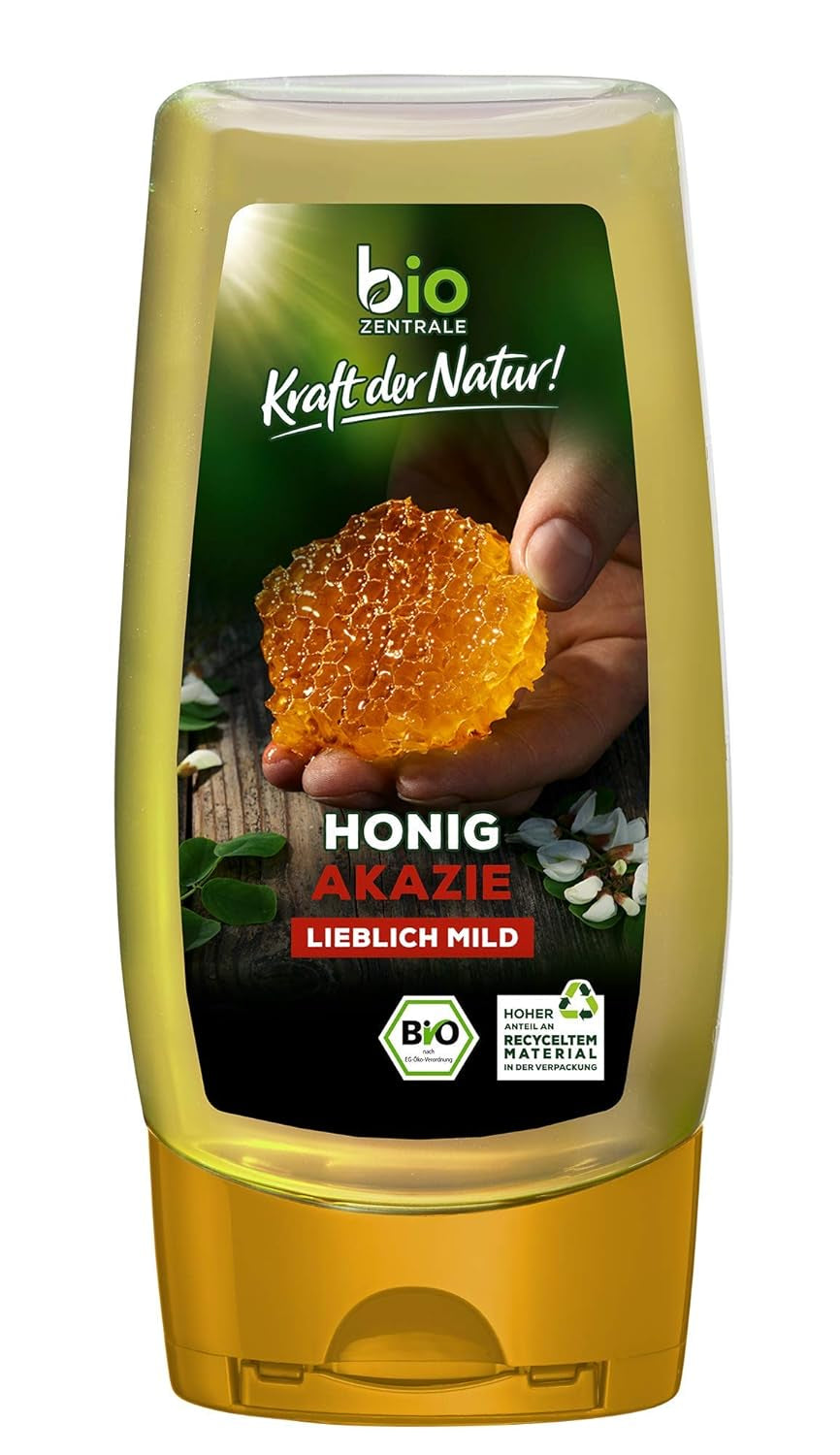 Biozentrale Ekologisk akaciahonung | 350 g Ekologisk honung från vita akaciablommor | Idealisk som pålägg Ekologisk honung till te | Alternativ till bikakehonung (2-pack)