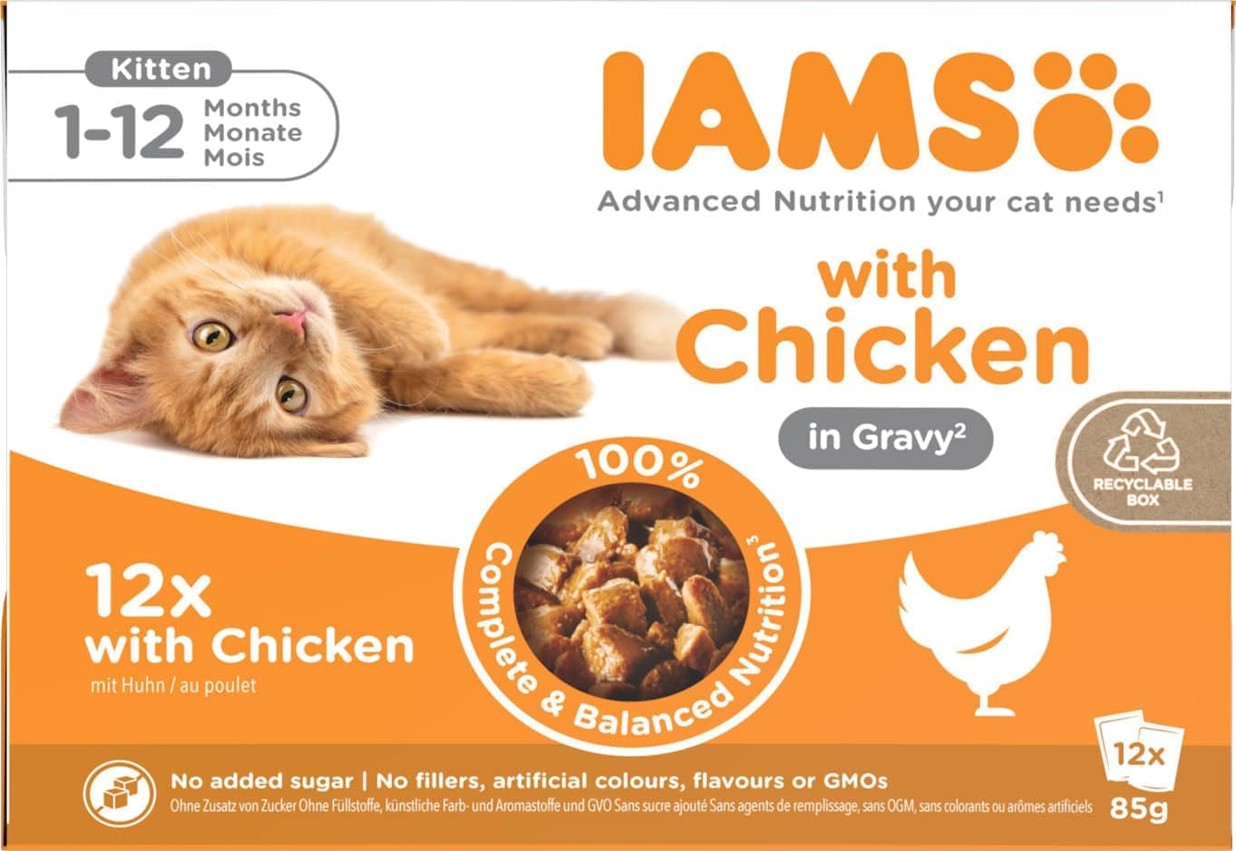 IAMS Delights Kitten Nassfutter - Multipack Katzenfutter med Hunn i sås, högkvalitativ Futter für Junior Kätzchen av 1-12 Monate, 12 x 85 g