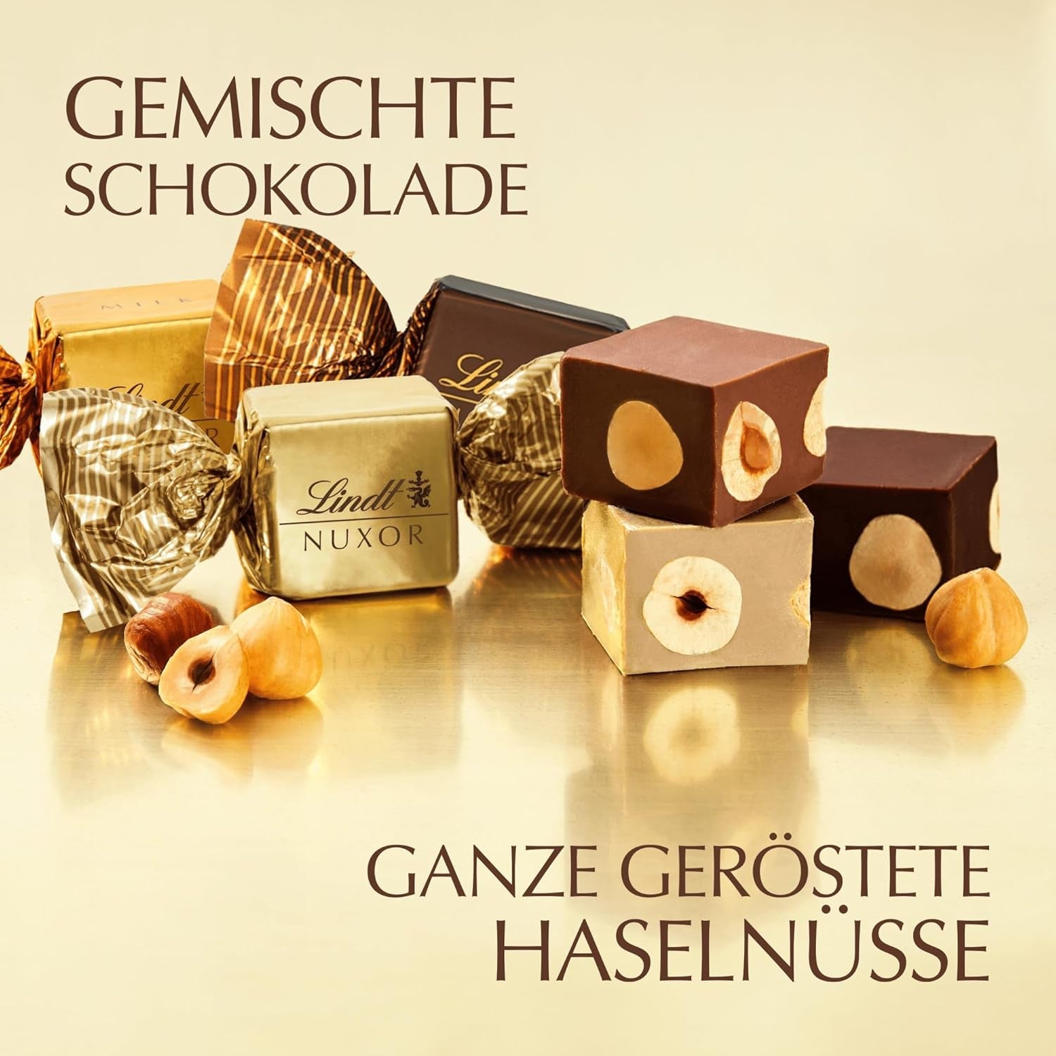Lindt Choklad | Mix för påse NUXOR | 103g | Gianduja krämiga chokladkuber i tre sortiment med rostade hela hasselnötter | Choklad present