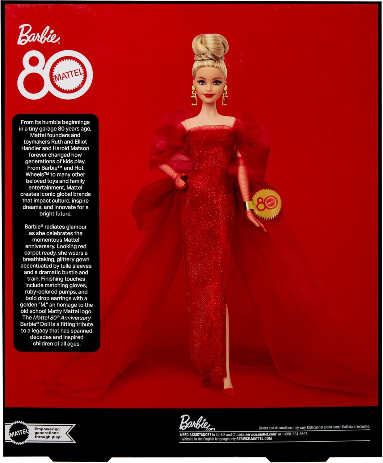 Barbie signaturdocka 80-årsjubileum Mattel samlarfigur i gnistrande röd tyllklänning med droppvis örhängen och ömtåliga handskar Blont hår JBJ17