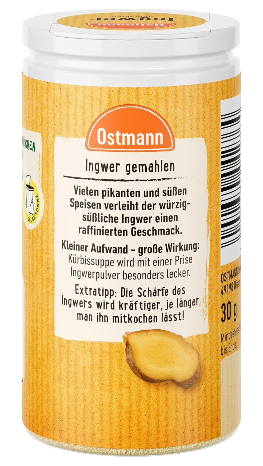 Ostmann Gewürze - Ingwer gemahlen | Återvinningsbar & återvinningsbar Verpackung | 30 g i der Streudose