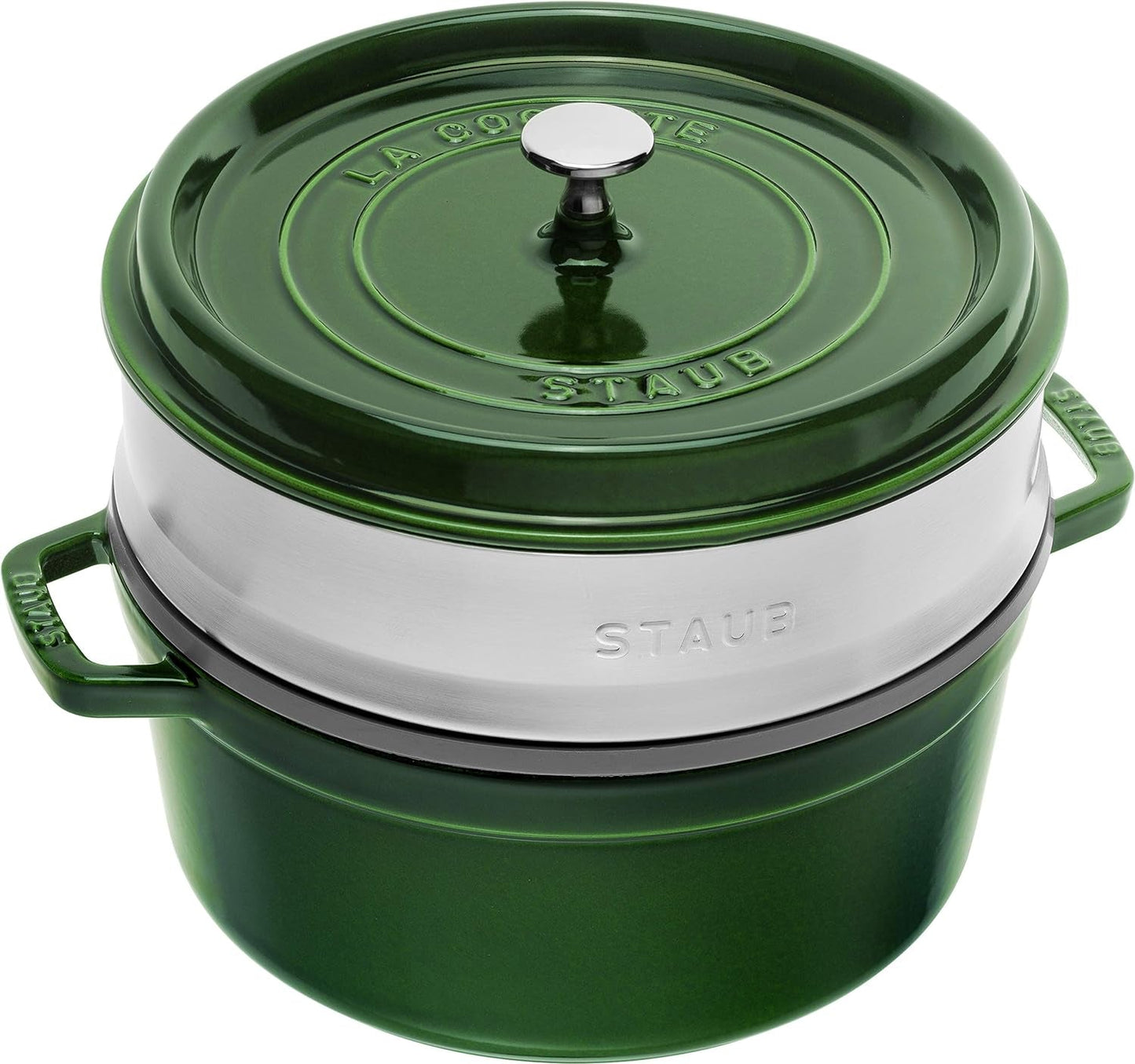 STAUB Gusseisen Bräter/Cocotte, Mit Dämpfeinsatz Aus Edelstahl, Rund 26 Cm, 5,2 L, Aromaregen Funktion Für Optimale Befeuchtung, Für Alle Herdarten Inkl. Induktion & Backofen, Kirschrot, Röta Formar och bakplåtar Naty Shop Grün