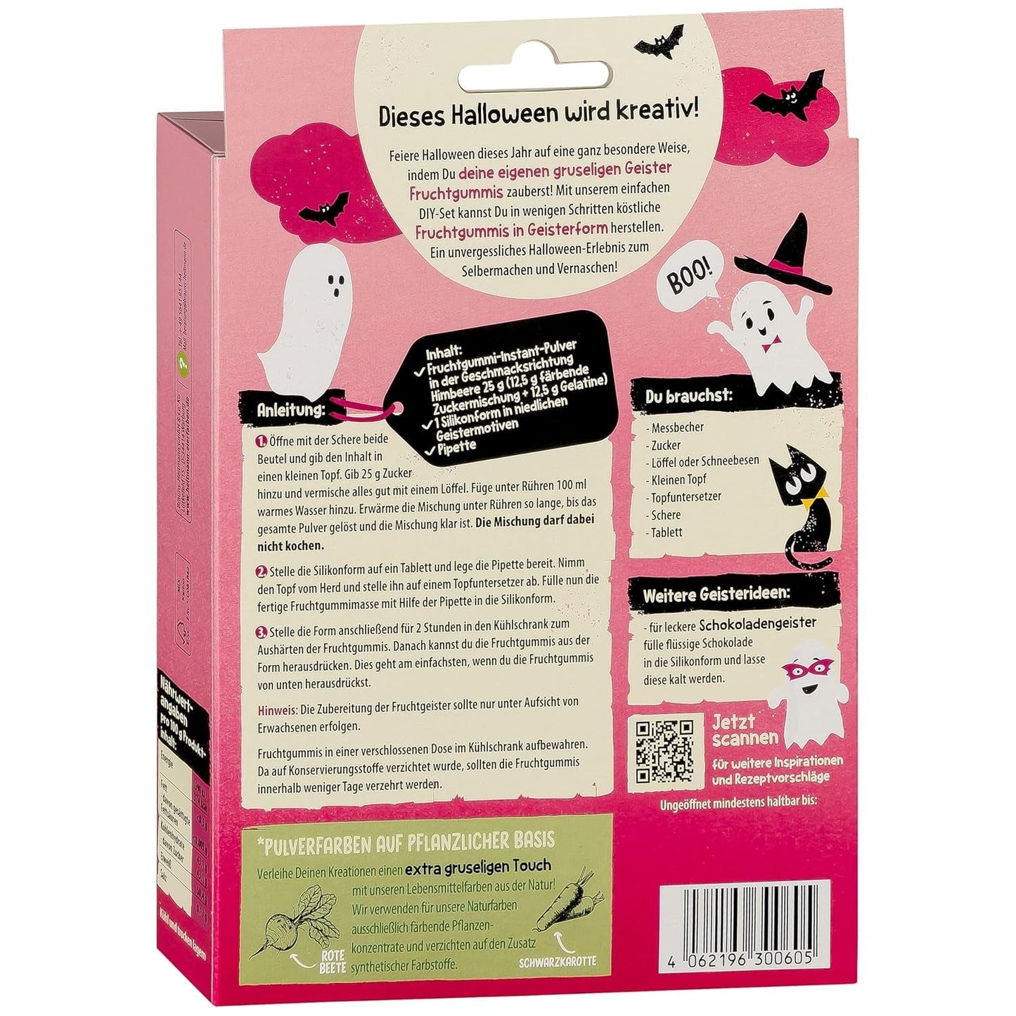 HEITMANN KREATIV - Creative Halloween Frukttuggummi Set - Växtbaserade pulverfärgämnen - Rosa - DIY Ghost Shape Frukttuggummin med hallonsmak