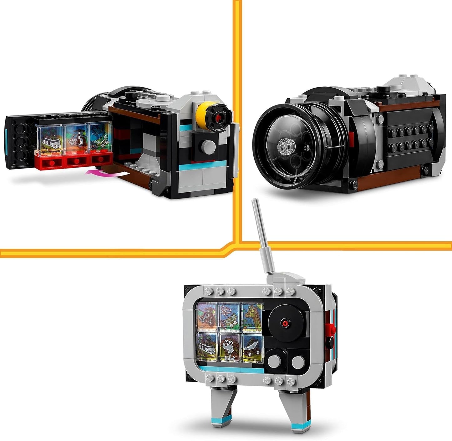 LEGO Creator 3In1 retrokameraleksak, videokamera, tv-apparat, skrivbordsdekorationer för barn eller sovrumstillbehör, fotopresenter för flickor och pojkar 8 år gamla 31147 Byggset Besuche den LEGO-Store
