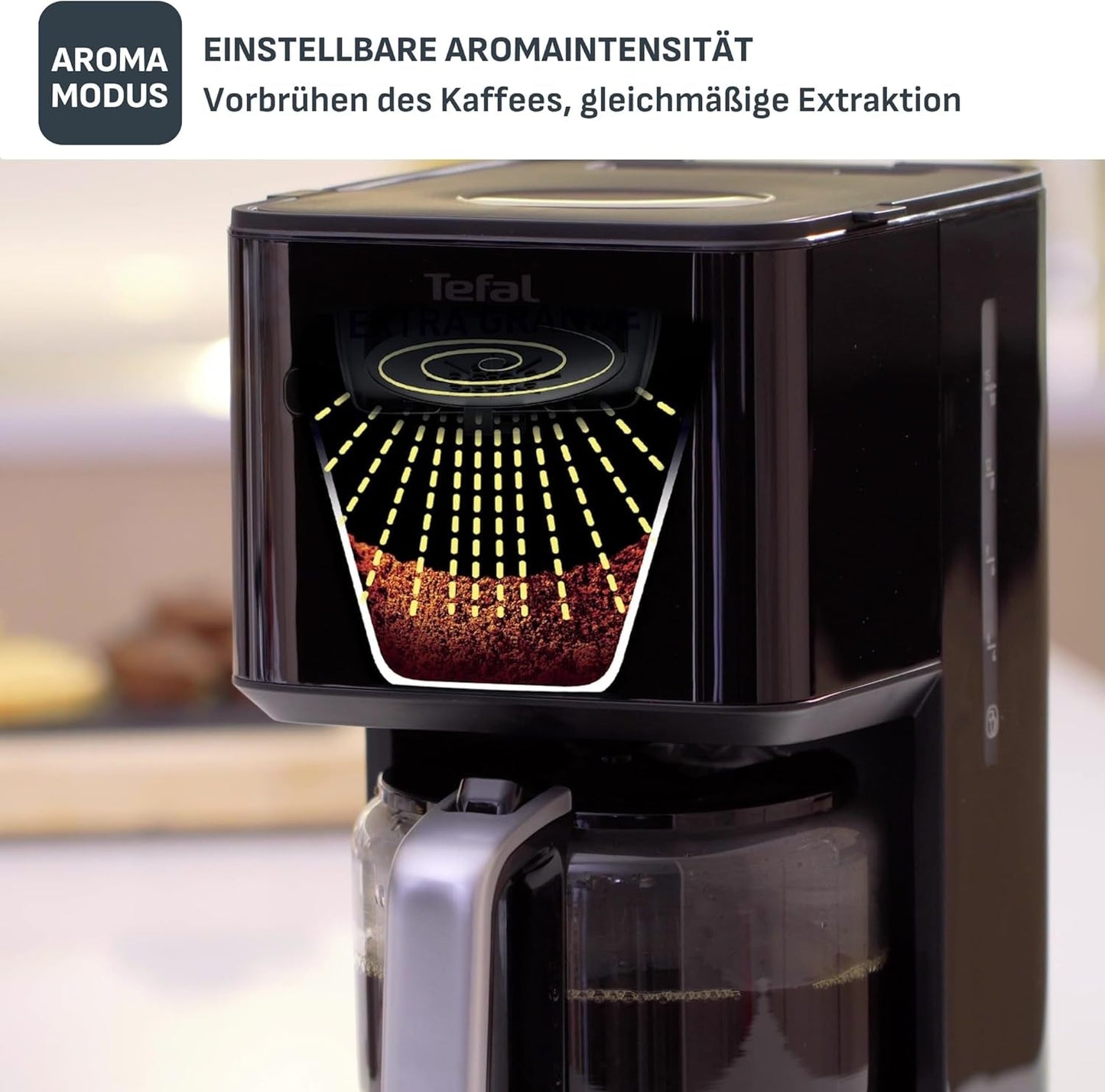 Tefal Smart'n Light Espressomaskin med timer, Espressomaskin med programmerbart filter 1,25 L, Aromafunktion för intensiv arom, Varmhållningsfunktion, Anti-dropp och lätt att rengöra, Svart